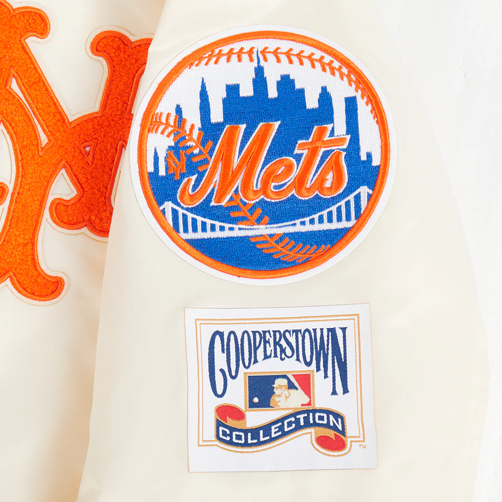 MLB NEW YORK METS RETRO CLASSIC WOMEN'S RIB SATIN JACKET (EGGSHELL/ROYAL BLUE) - Image 7