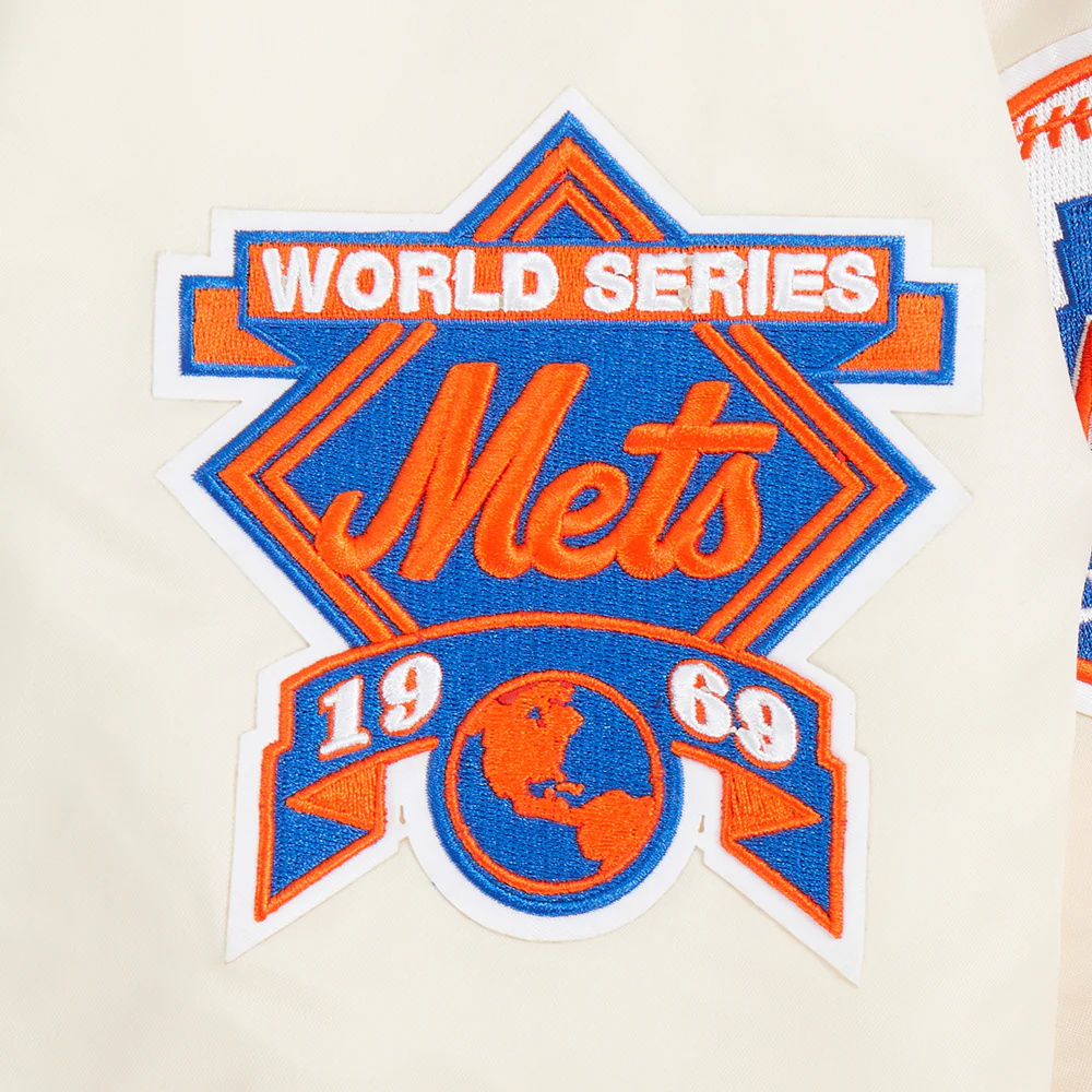 MLB NEW YORK METS RETRO CLASSIC WOMEN'S RIB SATIN JACKET (EGGSHELL/ROYAL BLUE) - Image 8