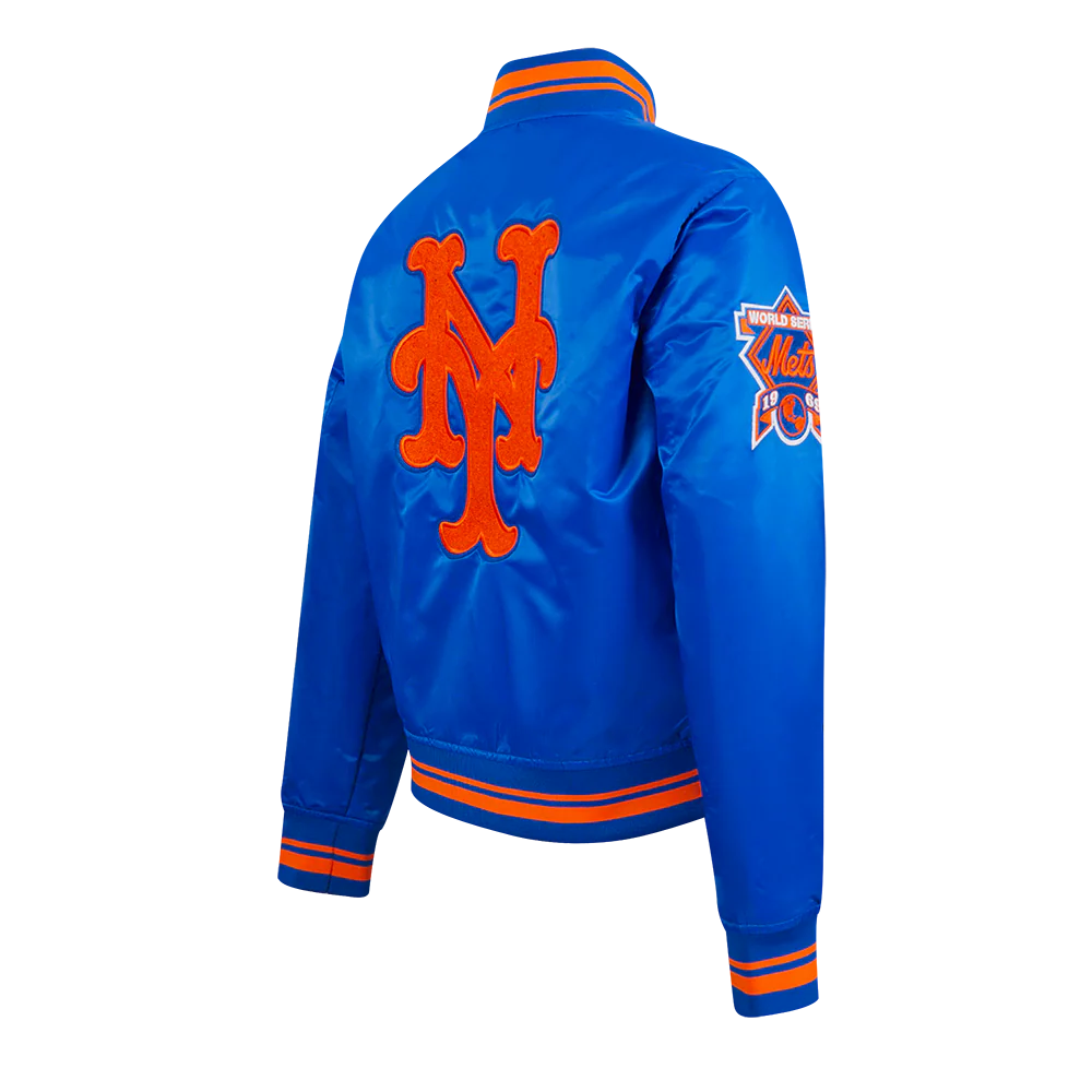 MLB NEW YORK METS RETRO CLASSIC WOMEN'S RIB SATIN JACKET (ROYAL/ORANGE/ROYAL) - Image 4