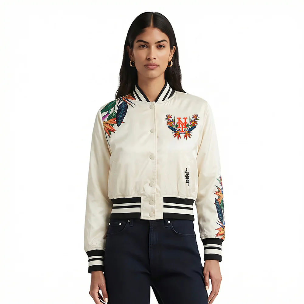 MLB NEW YORK METS PARADISE WOMEN'S SATIN JACKET (EGGSHELL/ BLACK)