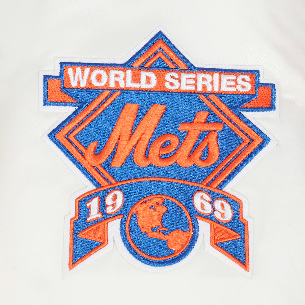 MLB NEW YORK METS RETRO CLASSIC WOMEN'S RIB SATIN JACKET (EGGSHELL/ ROYAL BLUE) - Image 10
