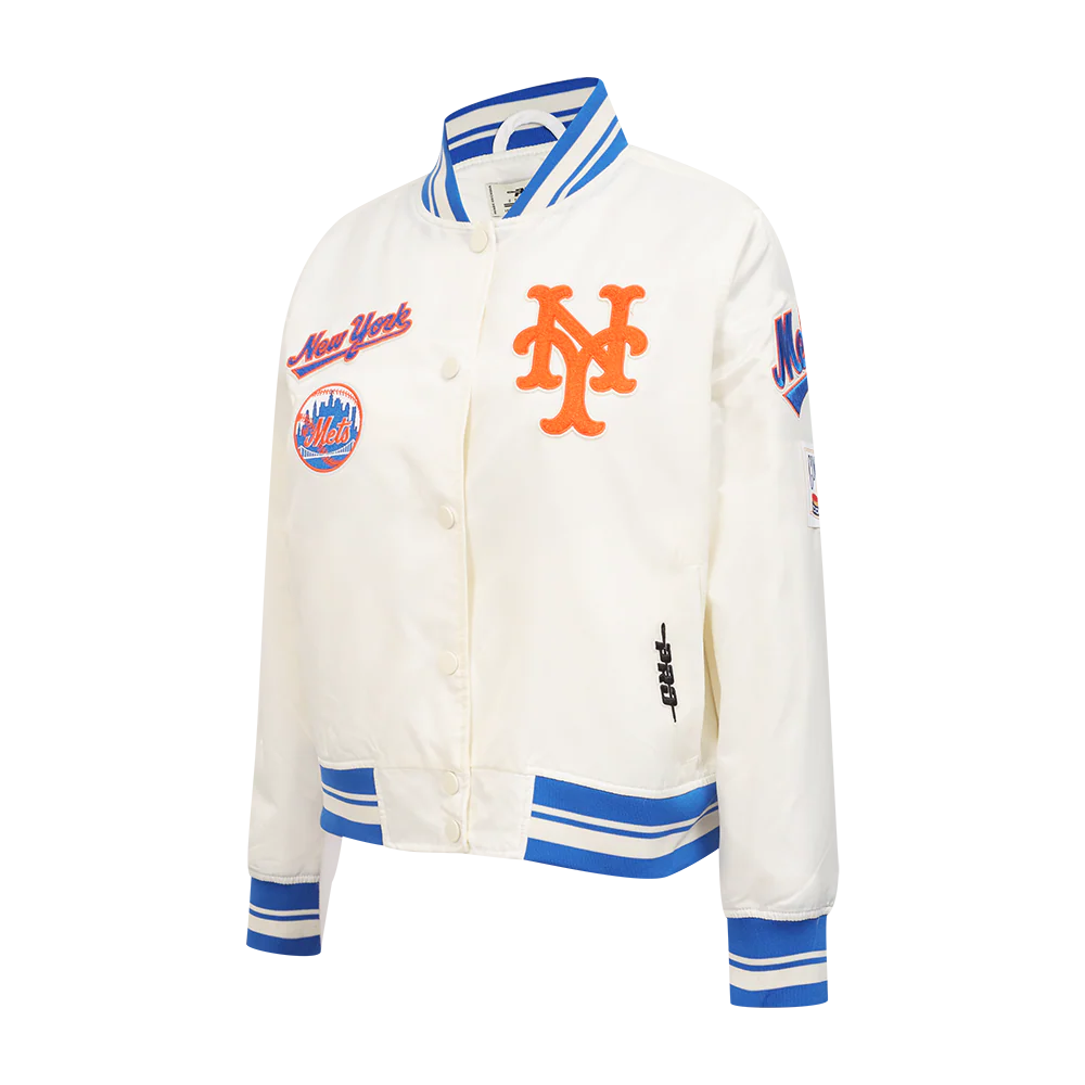 MLB NEW YORK METS RETRO CLASSIC WOMEN'S RIB SATIN JACKET (EGGSHELL/ ROYAL BLUE) - Image 4