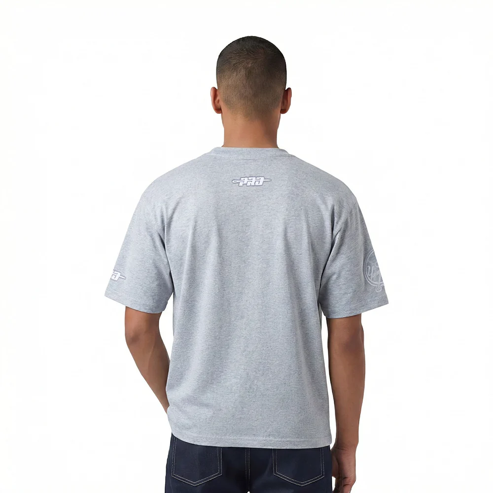 MLB NEW YORK YANKEES REVERSE FRENCH TERRY MEN'S COTTON JERSEY DROP SHOULDER TOP (DARK HEATHER GRAY) - Image 2