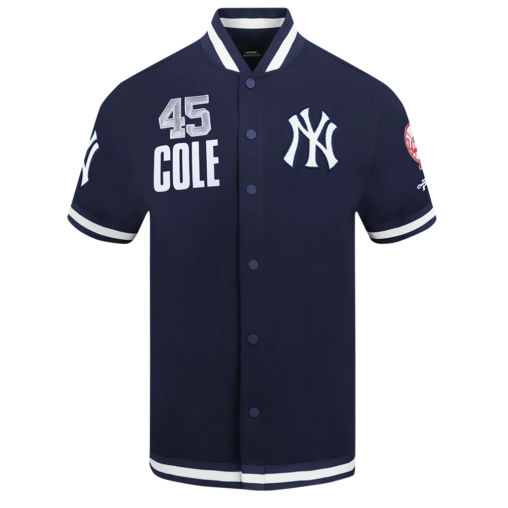MLB NEW YORK YANKEES GERRIT COLE #45 CLASSIC PLAYER NAME AND NUMBER MEN'S BUTTON DOWN SHIRT (MIDNIGHT NAVY)