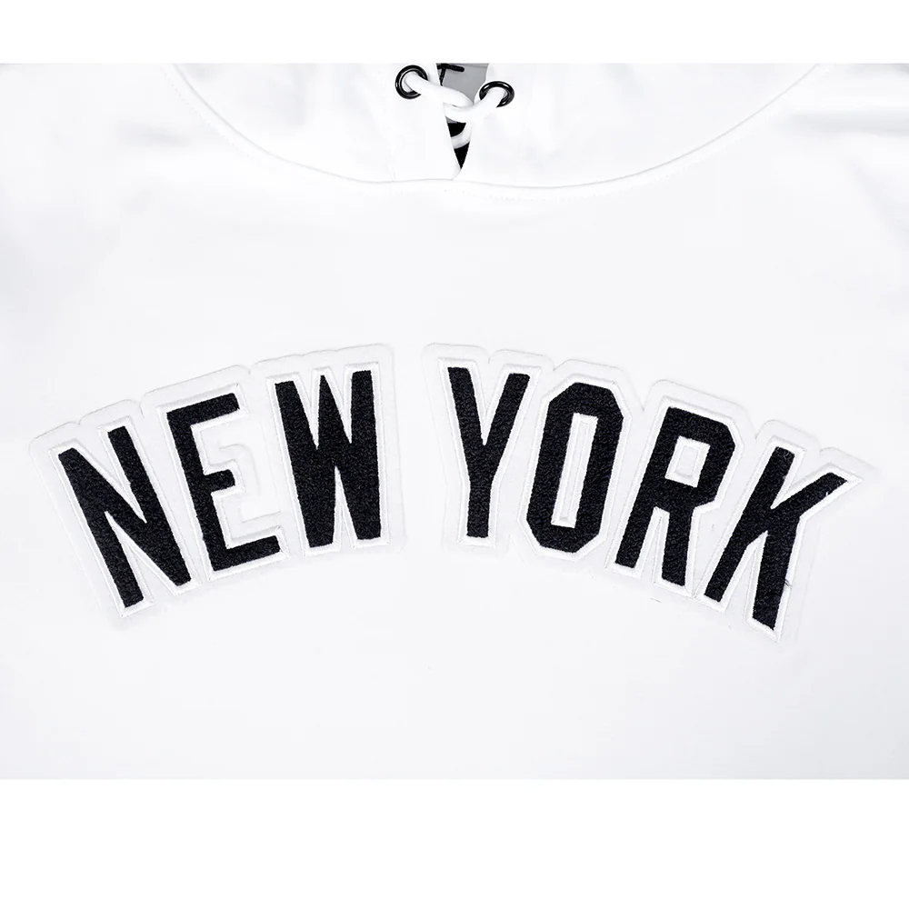 MLB NEW YORK YANKEES CLASSIC CHENILLE MEN'S DOUBLE KNIT SHORT SLEEVE PULLOVER HOODIE (WHITE/MIDNIGHT NAVY) - Image 5