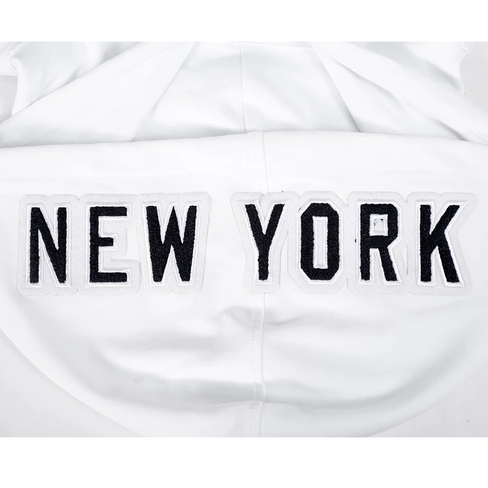 MLB NEW YORK YANKEES CLASSIC CHENILLE MEN'S DOUBLE KNIT SHORT SLEEVE PULLOVER HOODIE (WHITE/MIDNIGHT NAVY) - Image 8