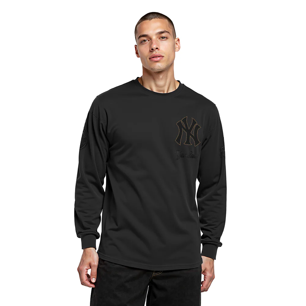 MLB NEW YORK YANKEES BLACKOUT MEN'S DROP SHOULDER LS TEE (BLACK)