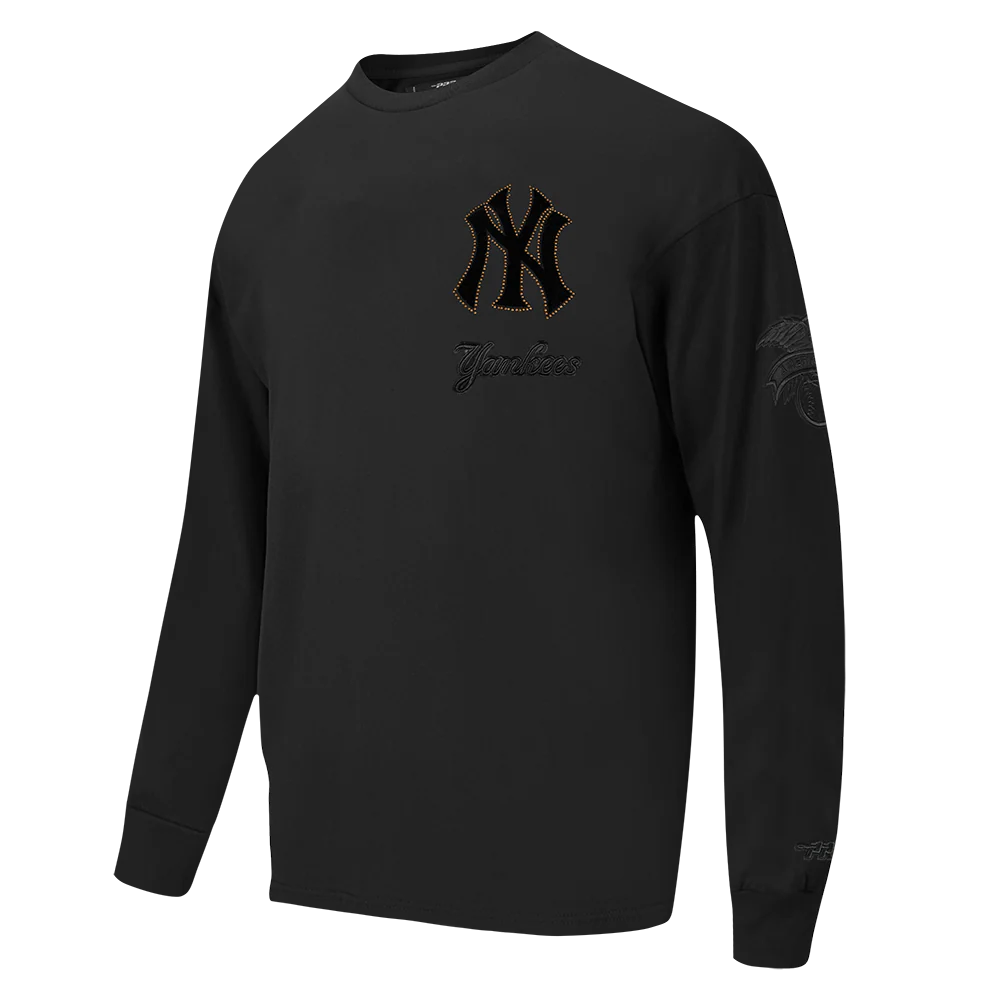 MLB NEW YORK YANKEES BLACKOUT MEN'S DROP SHOULDER LS TEE (BLACK) - Image 3