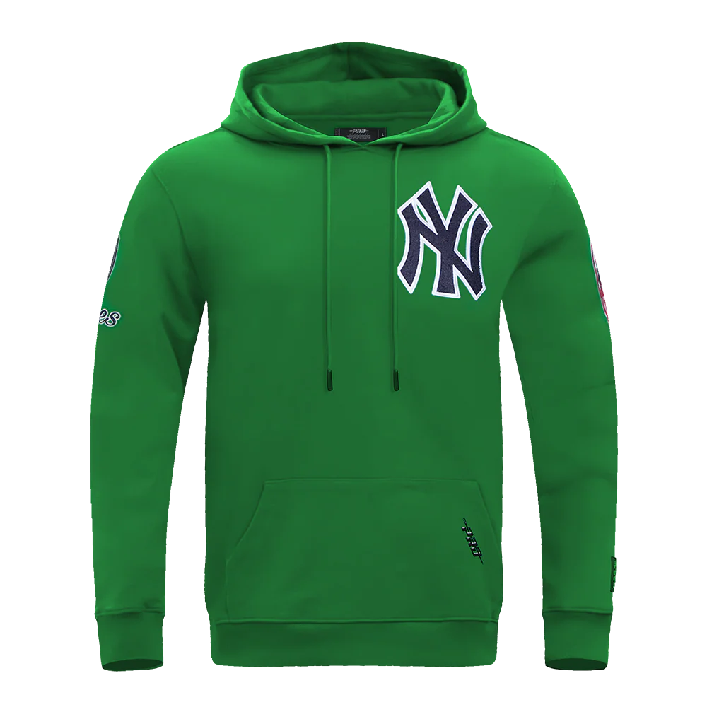 MLB NEW YORK YANKEES CLASSIC CHENILLE MEN'S DOUBLE KNIT PULLOVER HOODIE (KELLY GREEN)