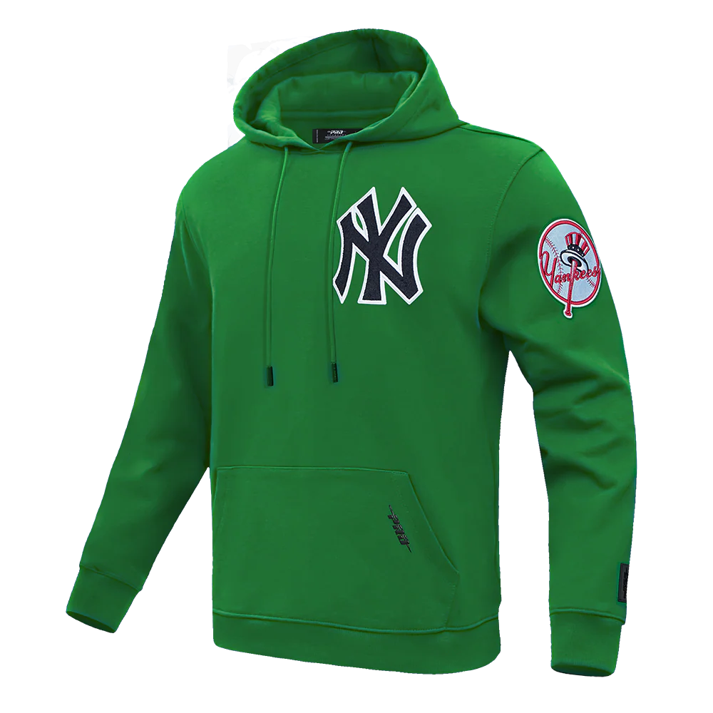 MLB NEW YORK YANKEES CLASSIC CHENILLE MEN'S DOUBLE KNIT PULLOVER HOODIE (KELLY GREEN) - Image 2