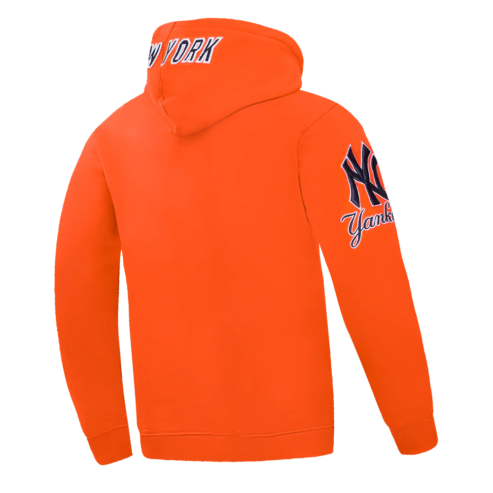 MLB NEW YORK YANKEES CLASSIC CHENILLE MEN'S DOUBLE KNIT PULLOVER HOODIE (ORANGE) - Image 4