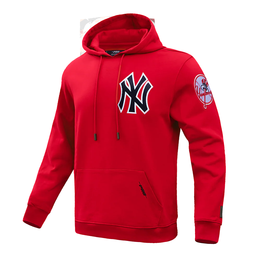 MLB NEW YORK YANKEES CLASSIC CHENILLE MEN'S DOUBLE KNIT PULLOVER HOODIE (RED) - Image 2