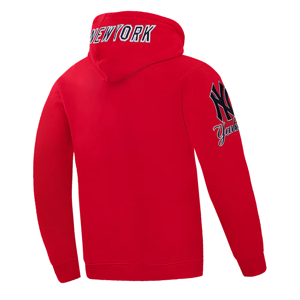 MLB NEW YORK YANKEES CLASSIC CHENILLE MEN'S DOUBLE KNIT PULLOVER HOODIE (RED) - Image 4