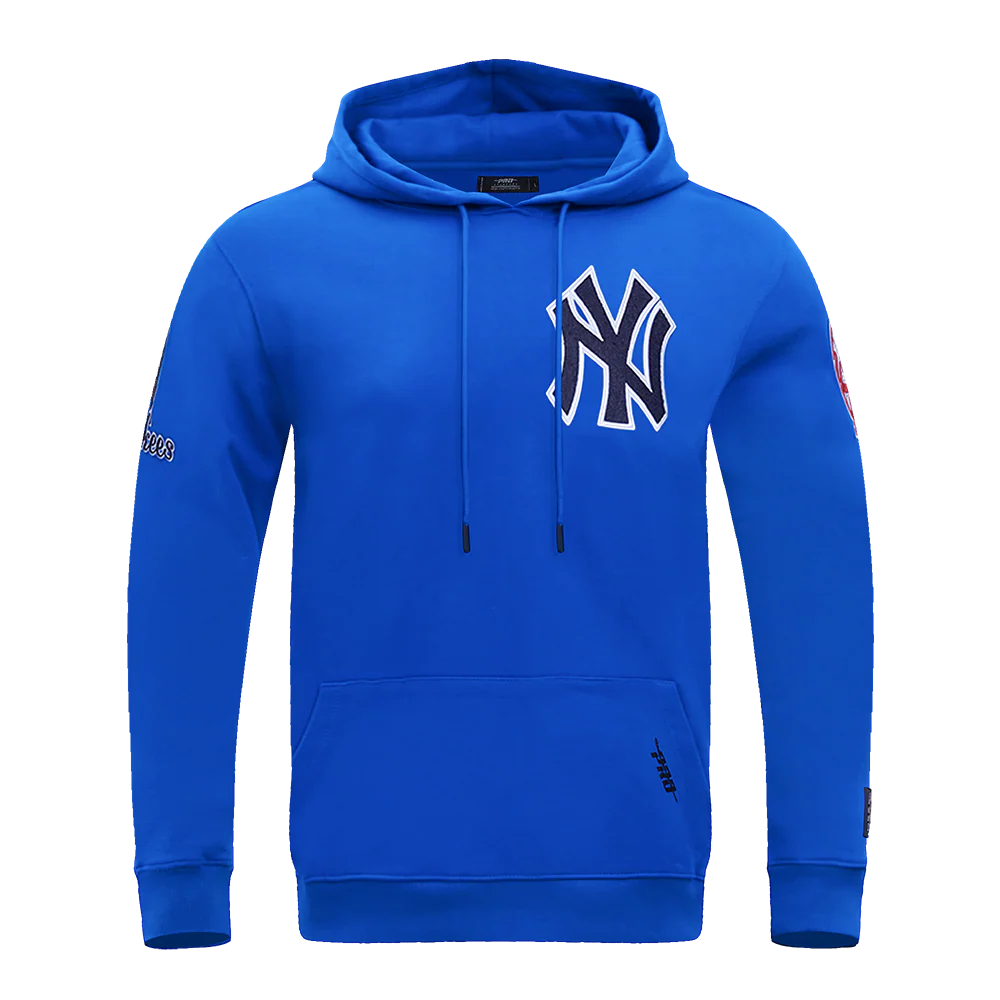 MLB NEW YORK YANKEES CLASSIC CHENILLE MEN'S DOUBLE KNIT PULLOVER HOODIE (ROYAL BLUE)