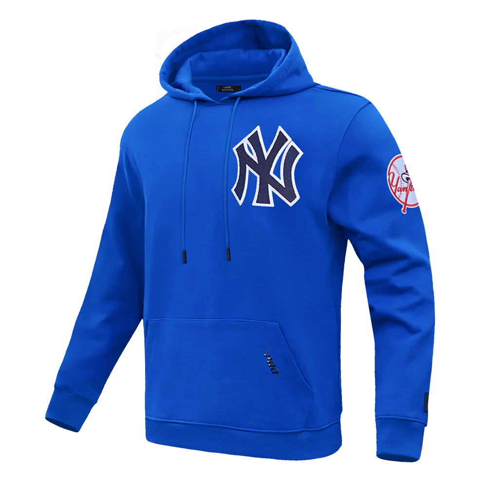 MLB NEW YORK YANKEES CLASSIC CHENILLE MEN'S DOUBLE KNIT PULLOVER HOODIE (ROYAL BLUE) - Image 2
