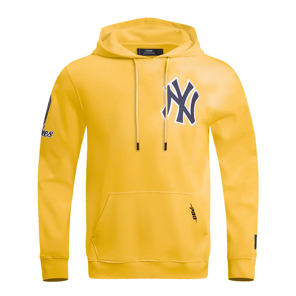 MLB NEW YORK YANKEES CLASSIC CHENILLE MEN'S DOUBLE KNIT PULLOVER HOODIE (YELLOW)