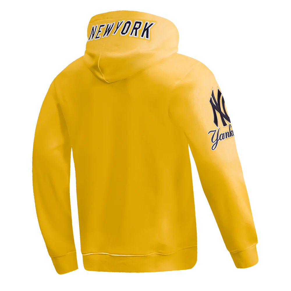 MLB NEW YORK YANKEES CLASSIC CHENILLE MEN'S DOUBLE KNIT PULLOVER HOODIE (YELLOW) - Image 4