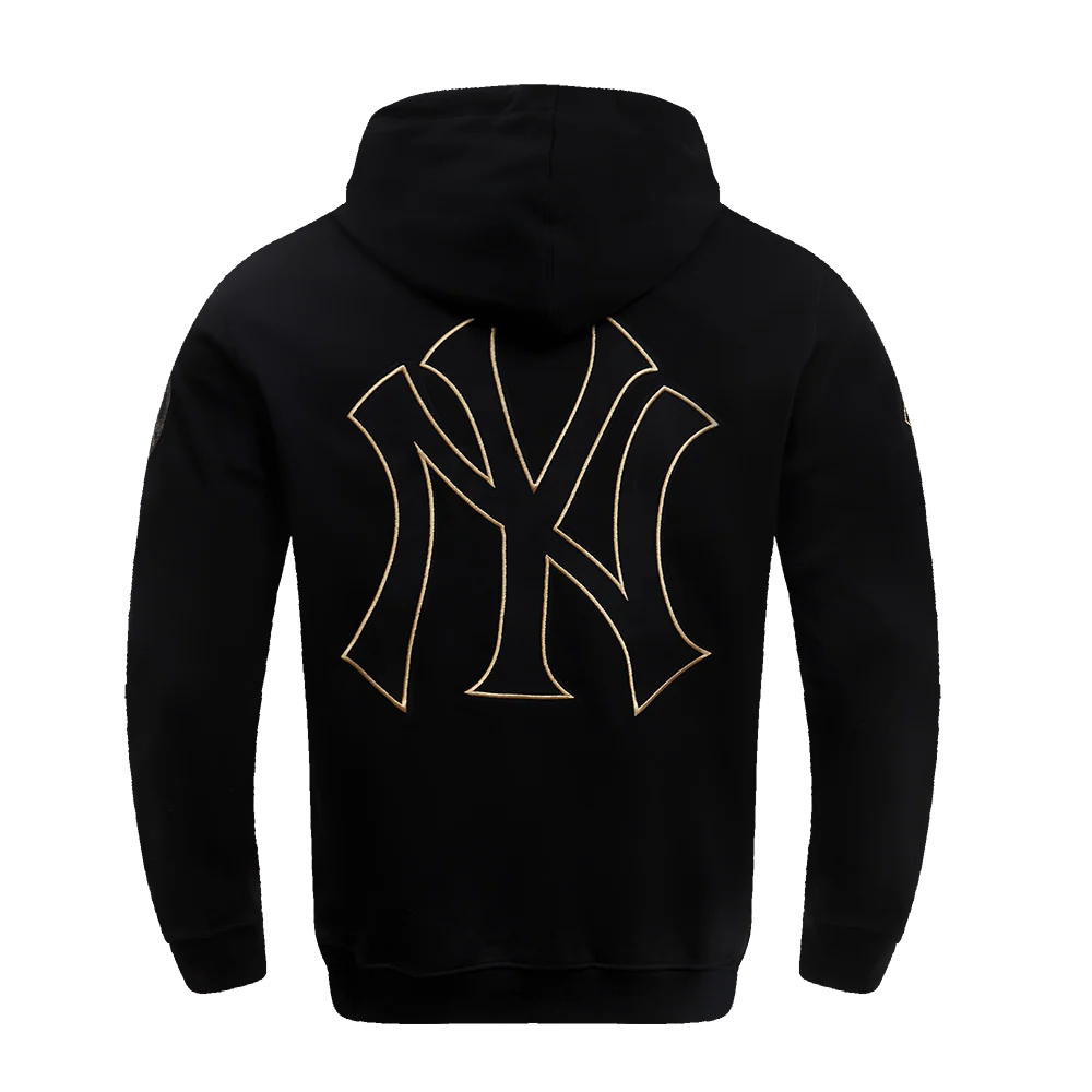 MLB NEW YORK YANKEES BLACK & GOLD MEN'S DOUBLE KNIT PULLOVER HOODIE (BLACK) - Image 3