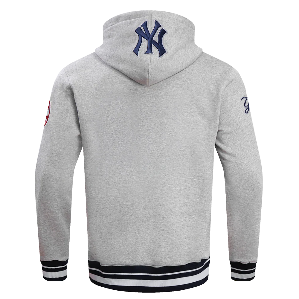 MLB NEW YORK YANKEES SCRIPT TAIL MEN'S RIB FLEECE PULLOVER HOODIE (HEATHER GREY/MIDNIGHT NAVY) - Image 3