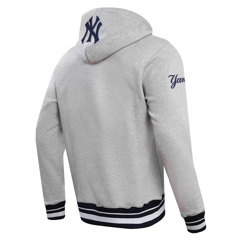 MLB NEW YORK YANKEES SCRIPT TAIL MEN'S RIB FLEECE PULLOVER HOODIE (HEATHER GREY/MIDNIGHT NAVY) - Image 4