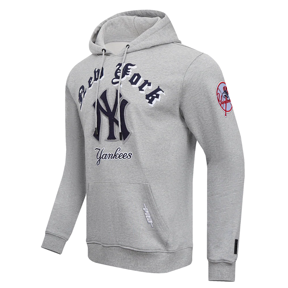 MLB NEW YORK YANKEES OLD ENGLISH MEN'S PULLOVER HOODIE (HEATHER GREY) - Image 2