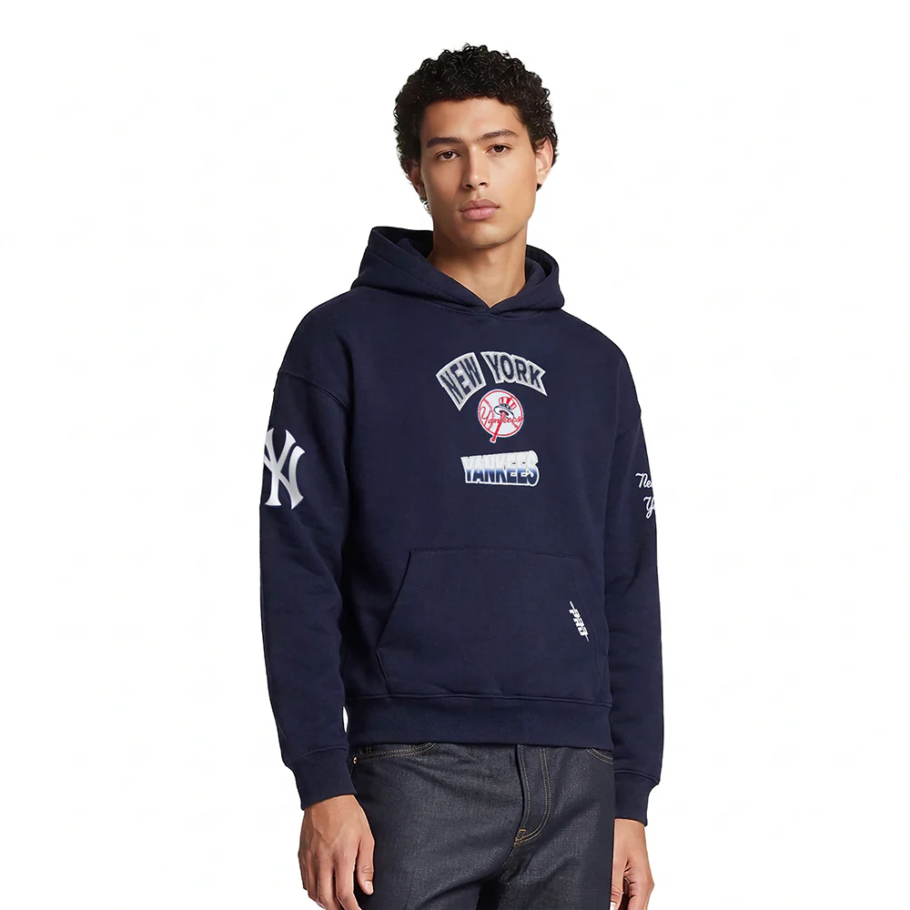 MLB NEW YORK YANKEES TURN IT UP MEN'S DROP SHOULDER FLC PO HOODIE (MIDNIGHT NAVY)