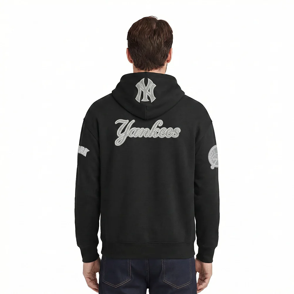 MLB NEW YORK YANKEES REVERSE FRENCH TERRY MEN'S DROP SHOULDER FLC PO HOODIE (BLACK) - Image 2