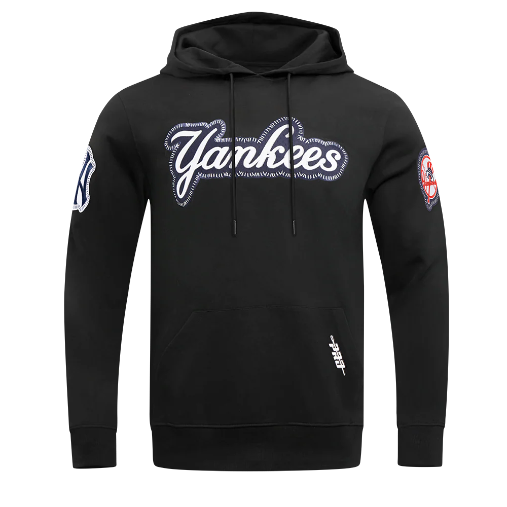 MLB NEW YORK YANKEES DIY PICK STITCH MEN'S DOUBLE KNIT PULLOVER HOODIE (BLACK) - Image 5