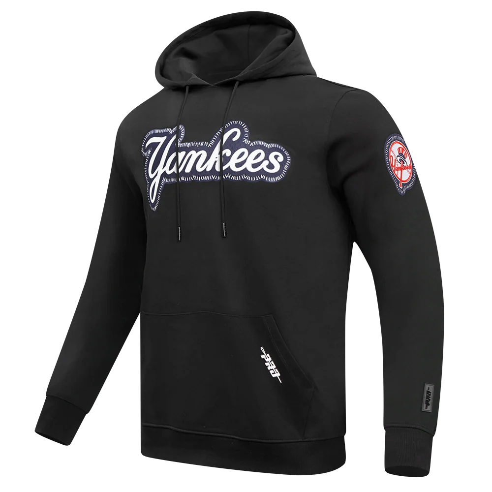 MLB NEW YORK YANKEES DIY PICK STITCH MEN'S DOUBLE KNIT PULLOVER HOODIE (BLACK) - Image 6