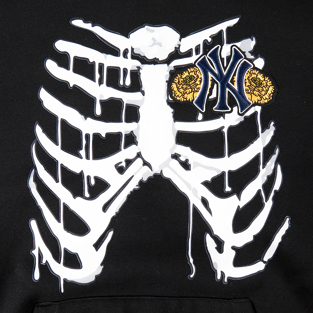 MLB NEW YORK YANKEES RIB CAGE MEN'S DROP SHOULDER FLEECE PULLOVER HOODIE (BLACK) - Image 5