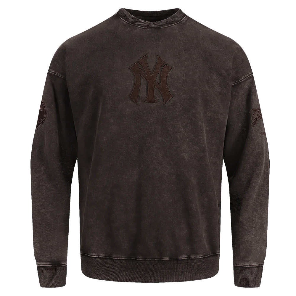 MLB NEW YORK YANKEES WASHED CLASSIC MEN'S ENZYME WASH DROP SHOULDER CREWNECK (WASHED BROWN)