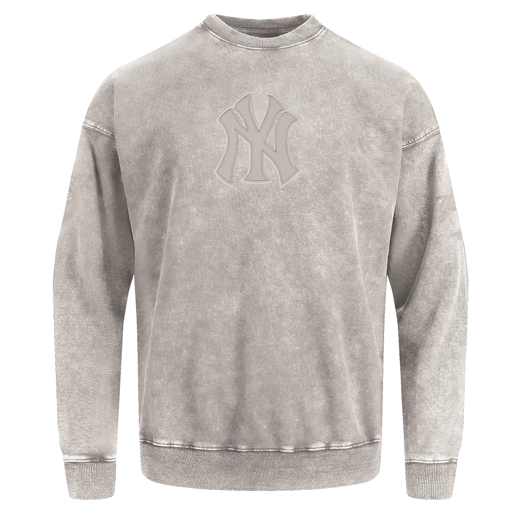 MLB NEW YORK YANKEES WASHED CLASSIC MEN'S ENZYME WASH DROP SHOULDER FT CREWNECK (WASHED WARM SLATE)