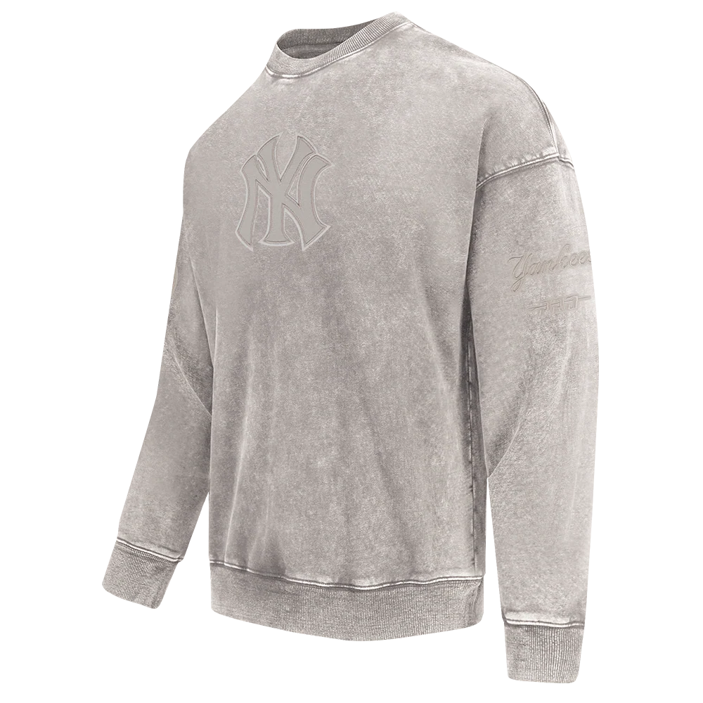 MLB NEW YORK YANKEES WASHED CLASSIC MEN'S ENZYME WASH DROP SHOULDER FT CREWNECK (WASHED WARM SLATE) - Image 2