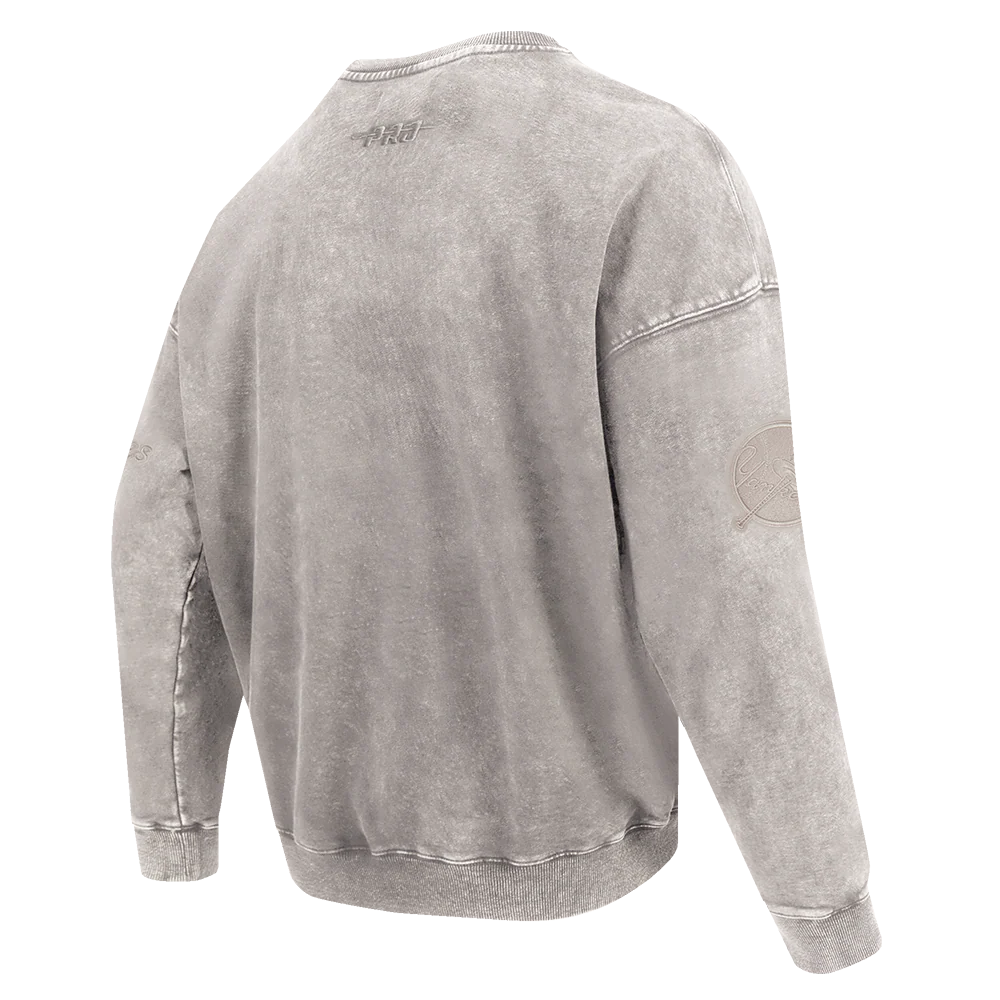 MLB NEW YORK YANKEES WASHED CLASSIC MEN'S ENZYME WASH DROP SHOULDER FT CREWNECK (WASHED WARM SLATE) - Image 4
