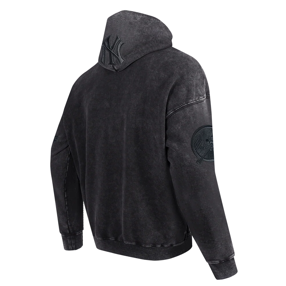 MLB NEW YORK YANKEES WASHED CLASSIC MEN'S ENZYME WASH DROP SHOULDER FT PO HOODIE (WASHED BLACK) - Image 4