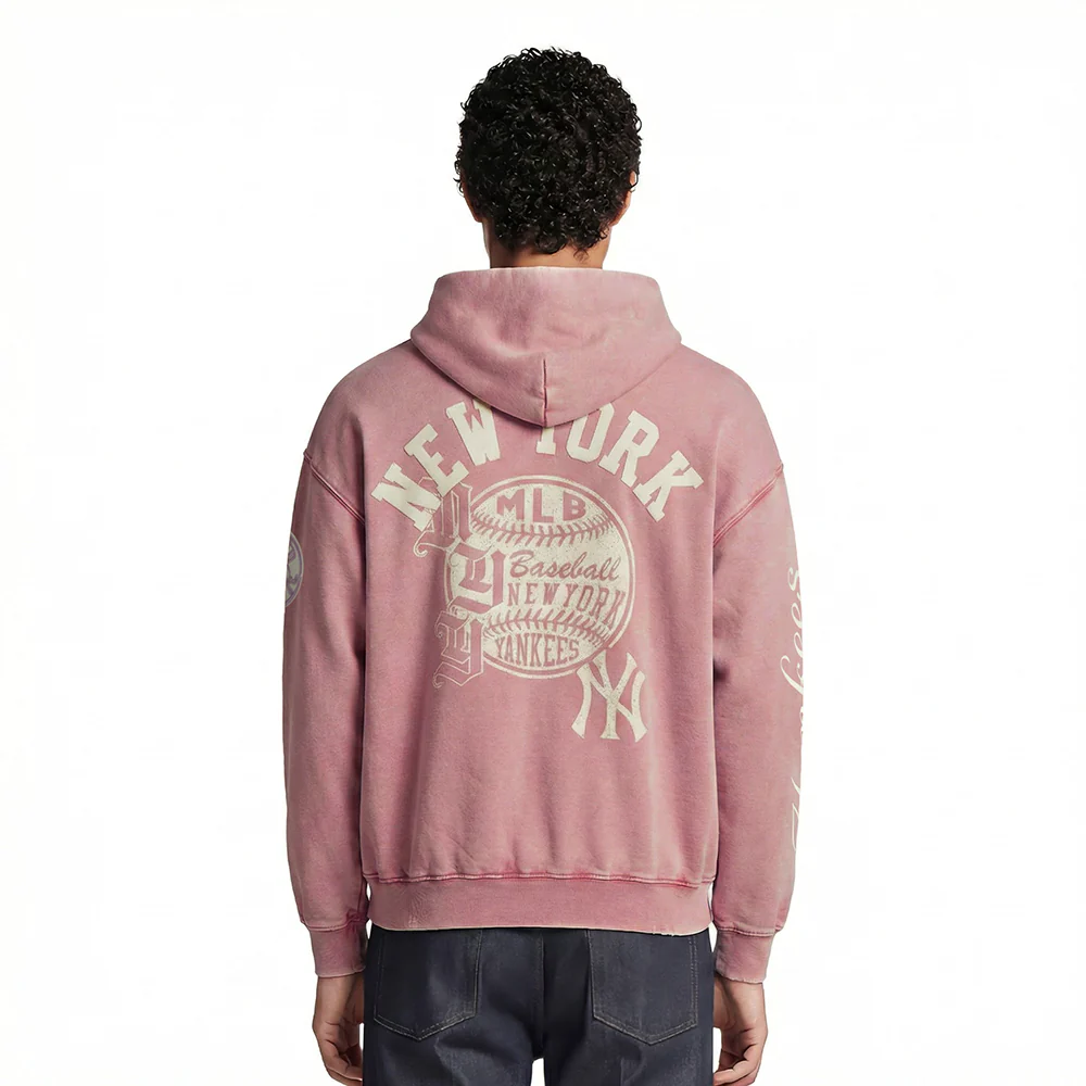 NEW YORK YANKEES STREET TEAM MEN'S ENZYME WASH DS FT PO HOODIE (WASHED MAUVE) - Image 2