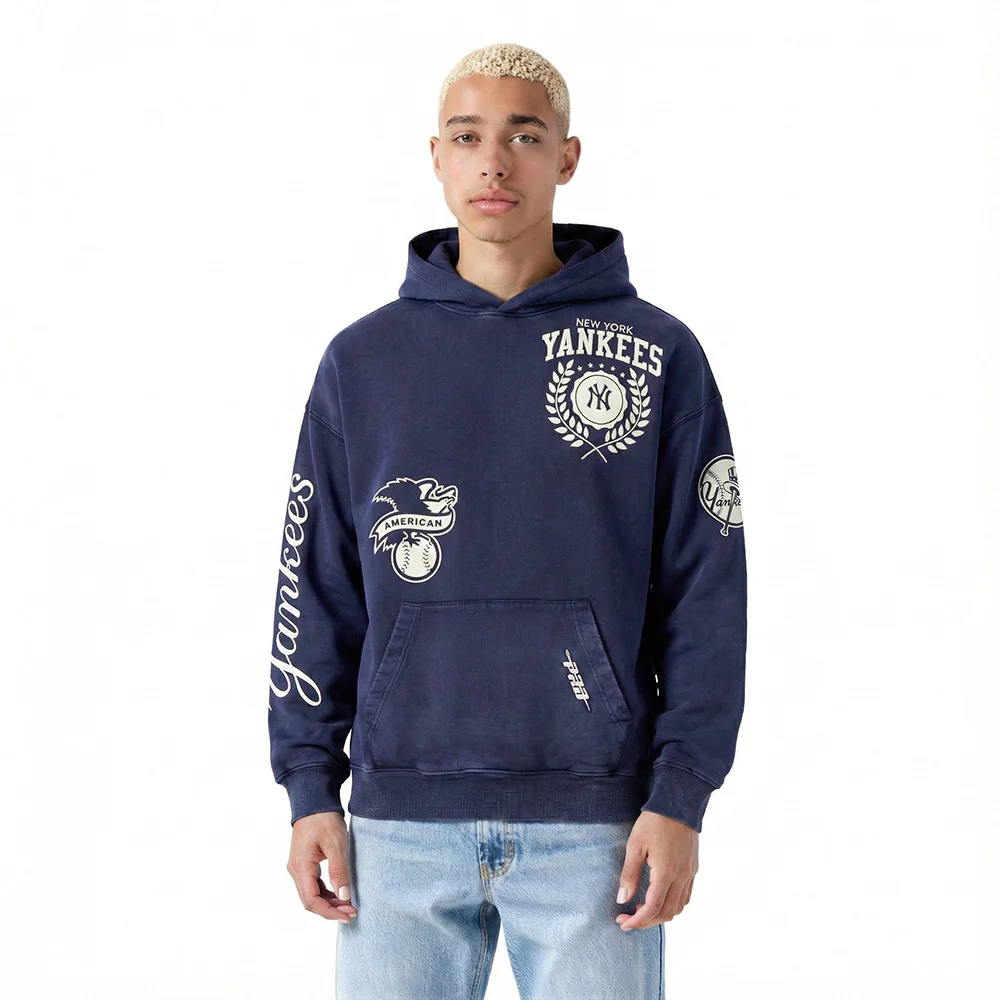 NEW YORK YANKEES STREET TEAM MEN'S ENZYME WASH DS FT PO HOODIE (WASHED MIDNIGHT NAVY)