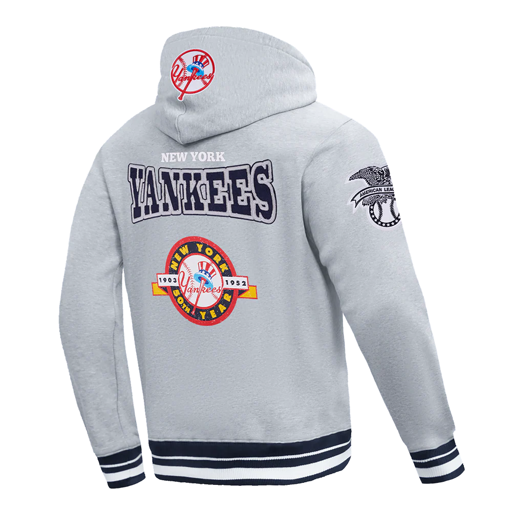 MLB NEW YORK YANKEES DAY ONE MEN'S PULL OVER HOODIE (HEATHER GREY/MIDNIGHT NAVY) - Image 4