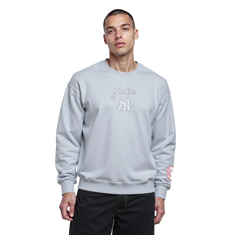 MLB NEW YORK YANKEES WINGSPAN MEN'S DROP SHOULDER FLC CREWNECK (DARK HEATHER GRAY) - Image 2