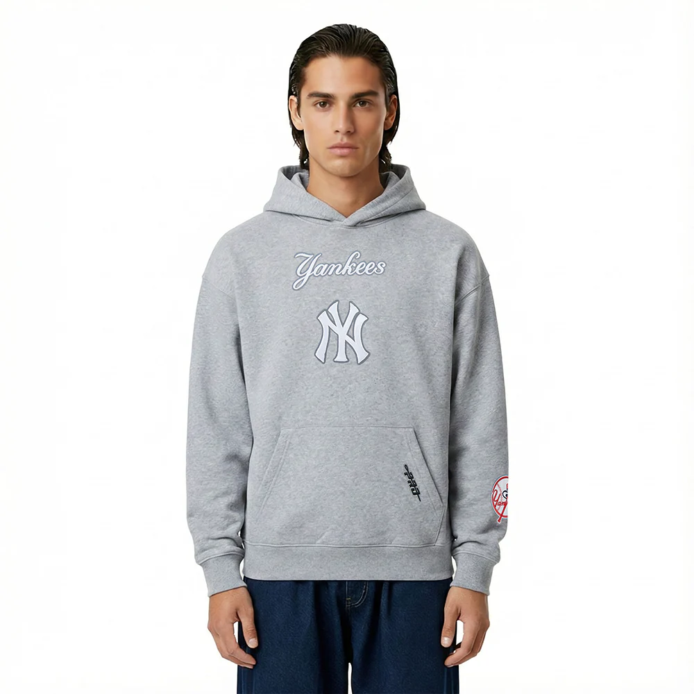 MLB NEW YORK YANKEES WINGSPAN MEN'S DROP SHOULDER FLC PO HOODIE (DARK HEATHER GRAY) - Image 2