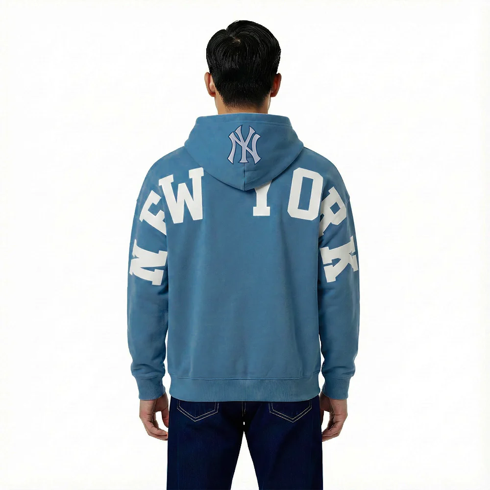 MLB NEW YORK YANKEES WINGSPAN MEN'S DROP SHOULDER FLC PO HOODIE (STEEL BLUE)