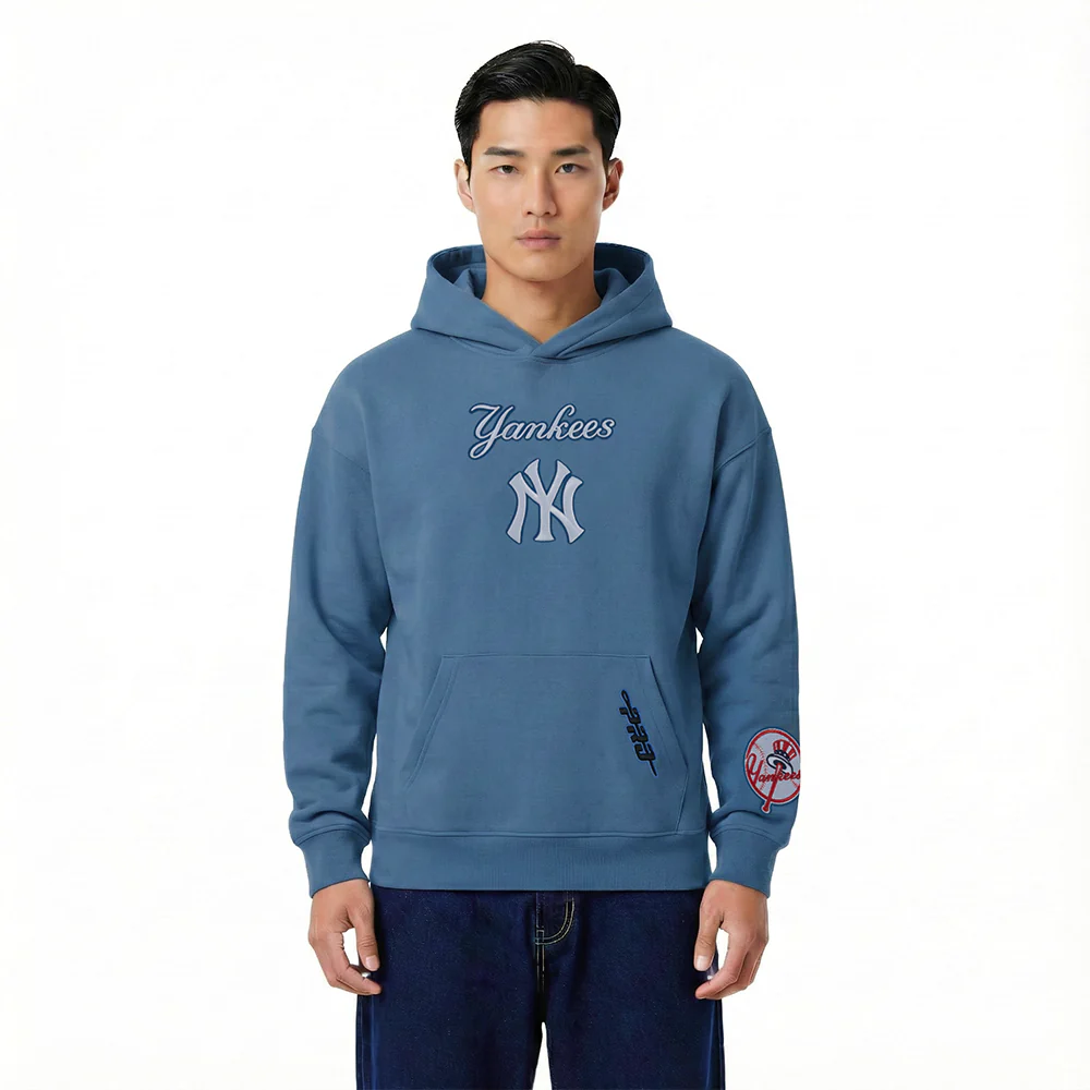 MLB NEW YORK YANKEES WINGSPAN MEN'S DROP SHOULDER FLC PO HOODIE (STEEL BLUE) - Image 2