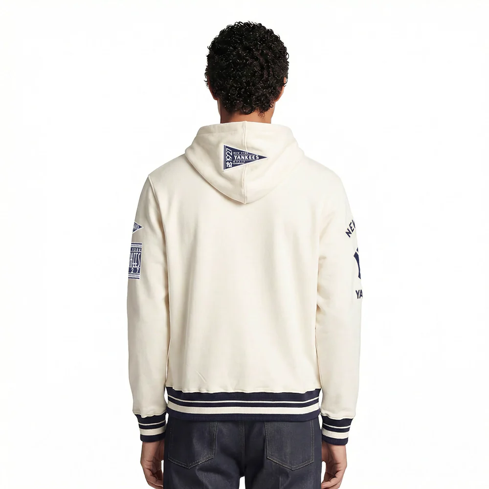 MLB NEW YORK YANKEES RETRO CLASSICS MEN'S RIB FLC PO HOODIE (EGGSHELL/ MIDNIGHT NAVY) - Image 2