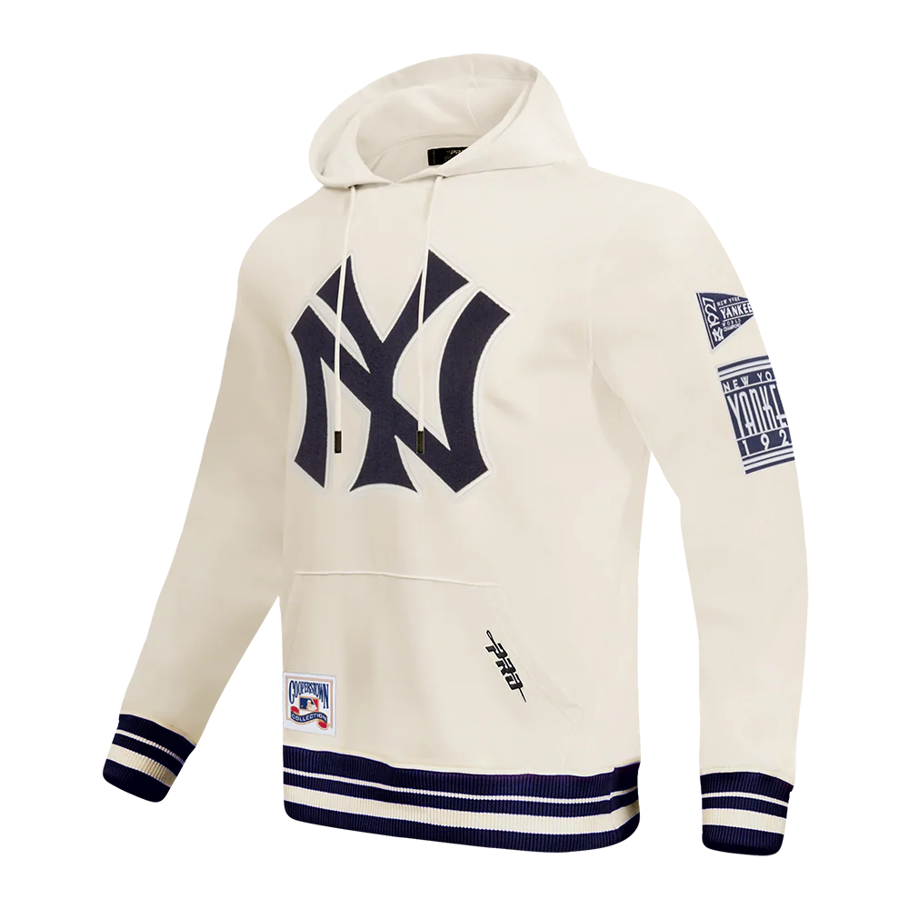 MLB NEW YORK YANKEES RETRO CLASSICS MEN'S RIB FLC PO HOODIE (EGGSHELL/ MIDNIGHT NAVY) - Image 3