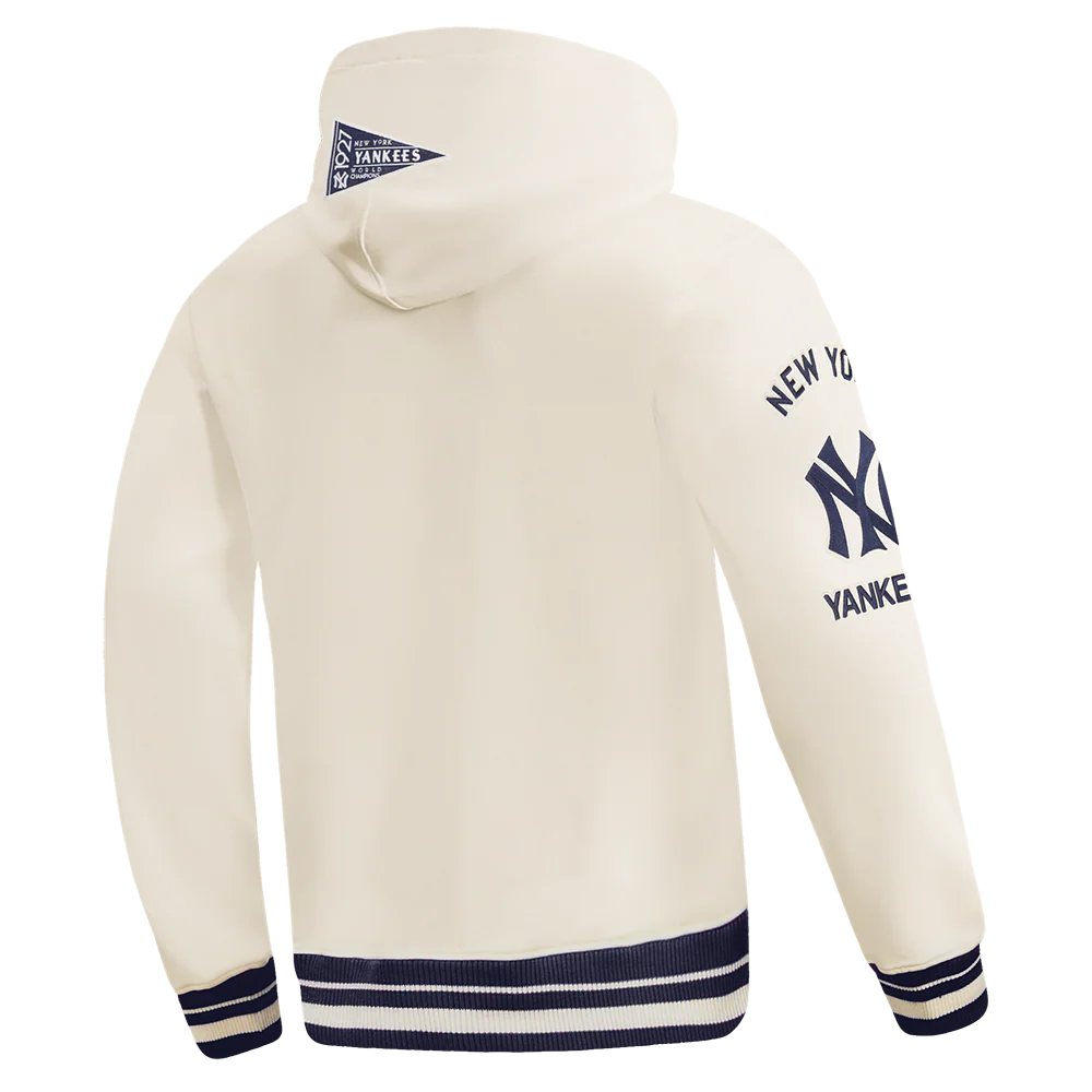 MLB NEW YORK YANKEES RETRO CLASSICS MEN'S RIB FLC PO HOODIE (EGGSHELL/ MIDNIGHT NAVY) - Image 4