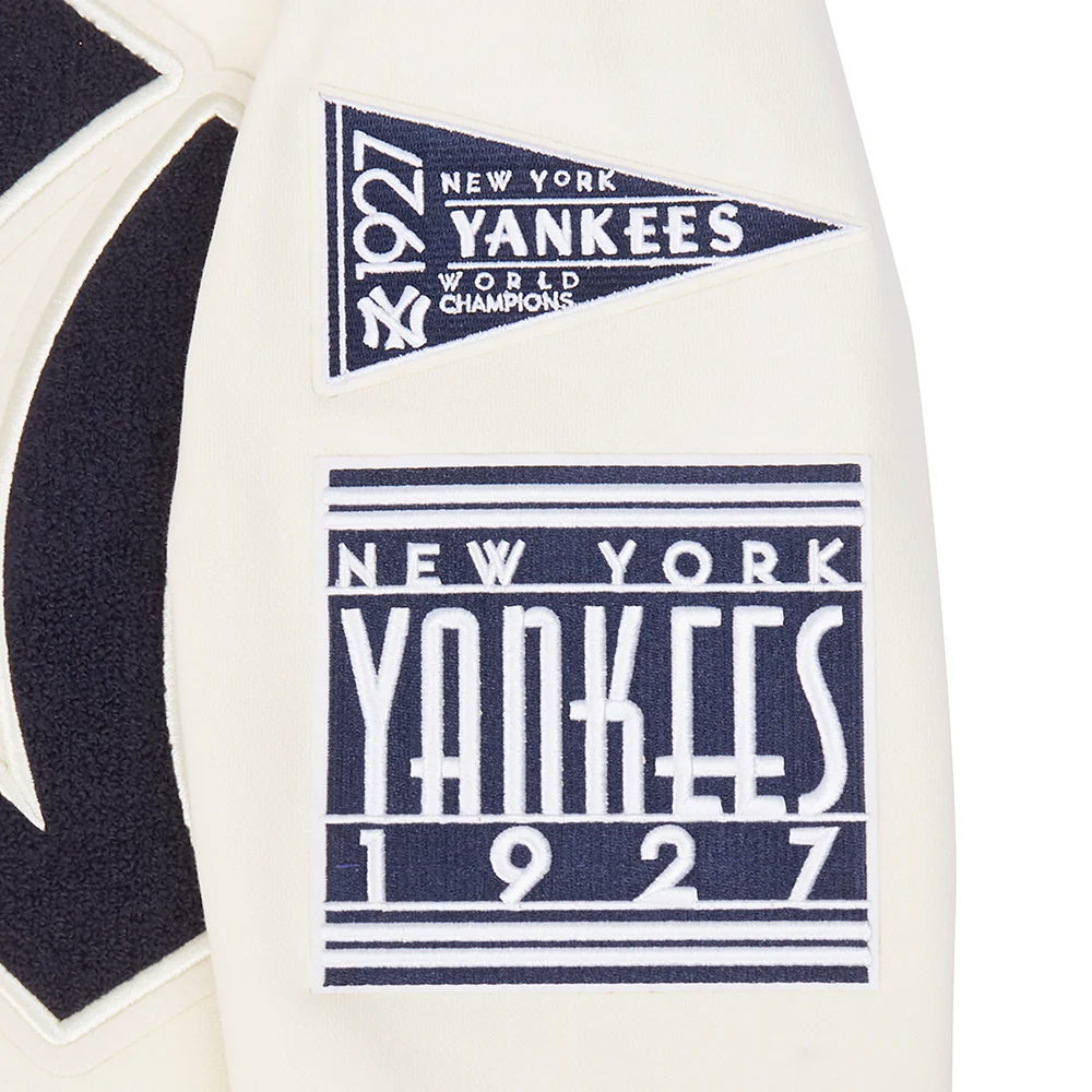MLB NEW YORK YANKEES RETRO CLASSICS MEN'S RIB FLC PO HOODIE (EGGSHELL/ MIDNIGHT NAVY) - Image 5