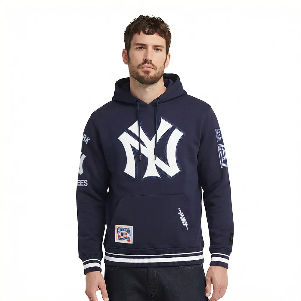 MLB NEW YORK YANKEES RETRO CLASSICS MEN'S RIB FLC PO HOODIE (MIDNIGHT NAVY)