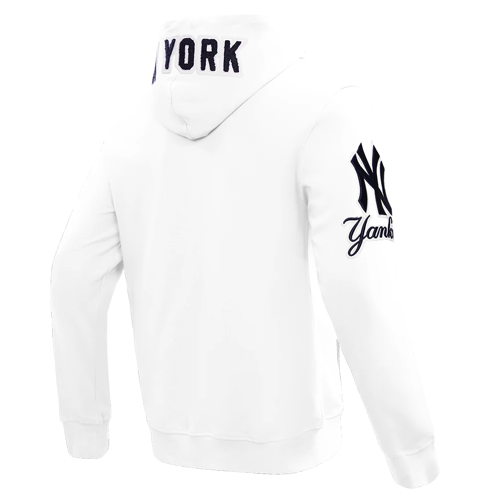 MLB NEW YORK YANKEES CLASSIC CHENILLE MEN'S FULL ZIP PULLOVER HOODIE (WHITE) - Image 3