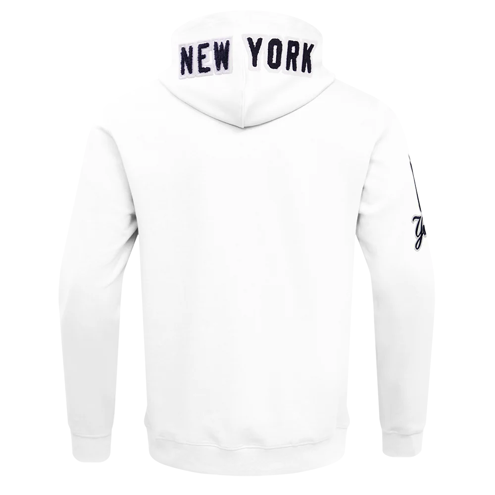 MLB NEW YORK YANKEES CLASSIC CHENILLE MEN'S FULL ZIP PULLOVER HOODIE (WHITE) - Image 4