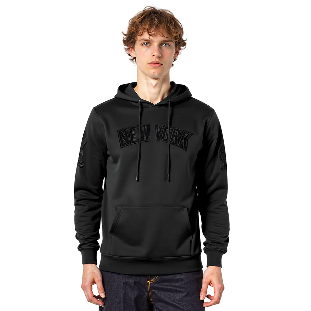 MLB NEW YORK YANKEES TRIPLE BLACK LOGO MEN'S PULLOVER HOODIE (BLACK)